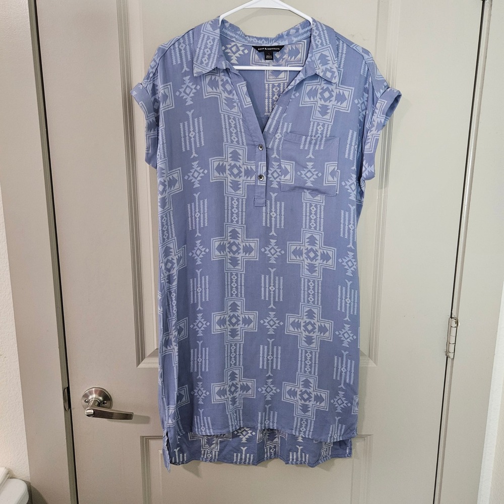 Rock & Republic Womens Blue Southwestern Print Rayon Shirt Dress Small
